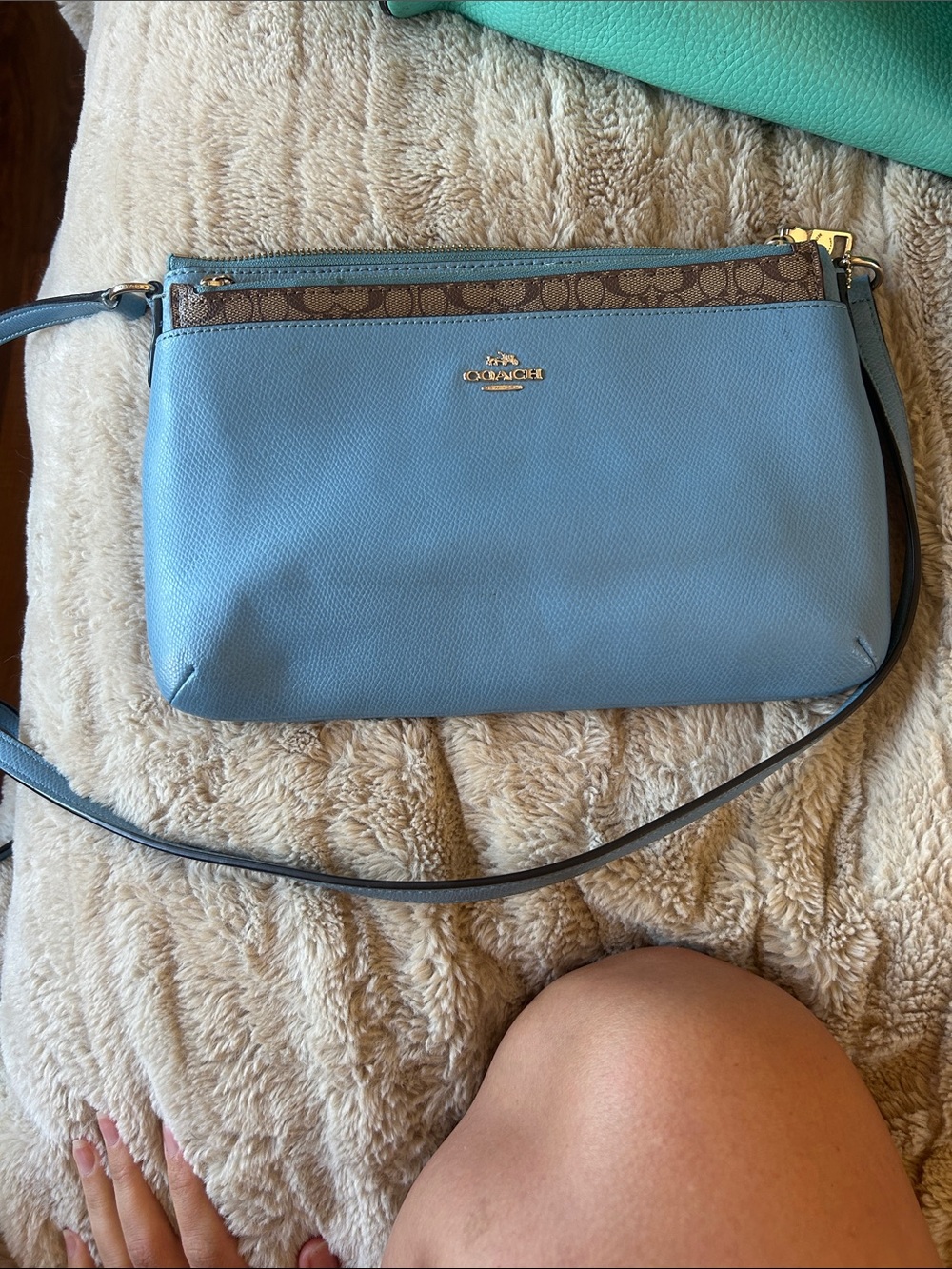 Coach Blue Pebbled Leather and Signature Canvas Crossbody